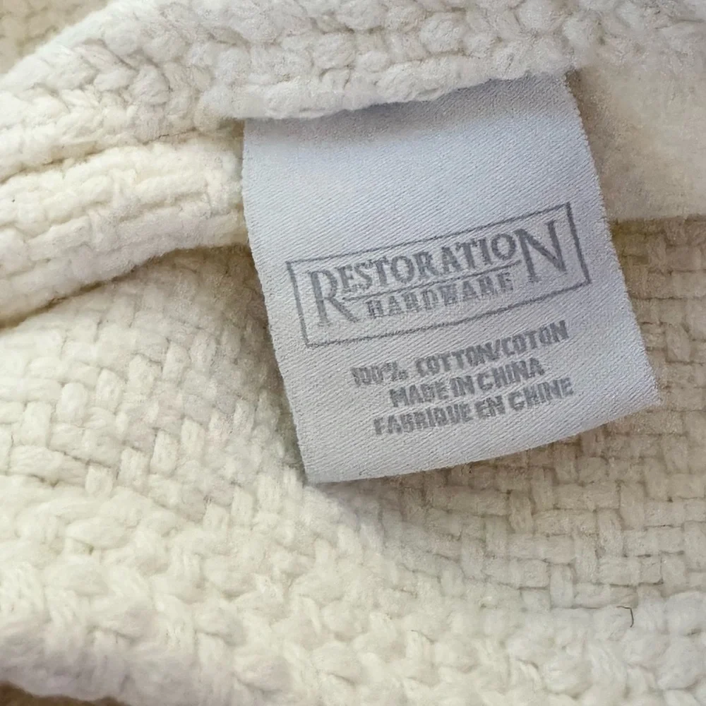 Restoration Hardware White 100% Cotton Basketweave Coverlet‎ Blanket 86x78